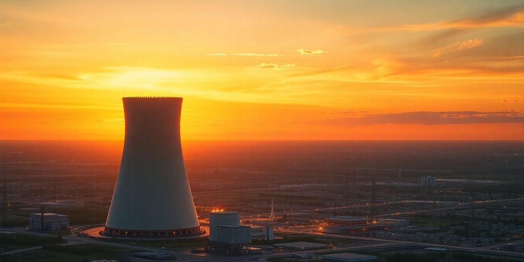 Glowing uranium rod powering a modern nuclear reactor.