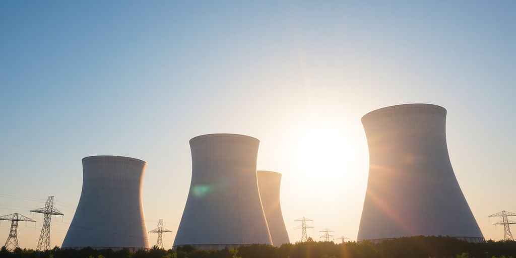 Nuclear reactor cooling towers with sun.