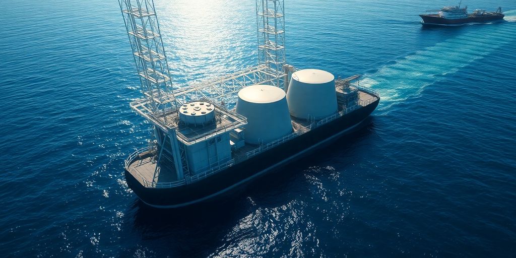 Nuclear power barge at sea.