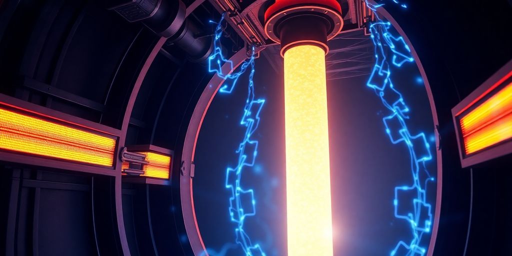 Glowing thorium fuel rods in a containment vessel.