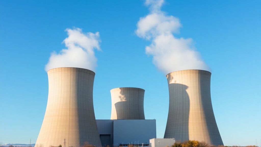 Sizewell C nuclear power plant under a blue sky.
