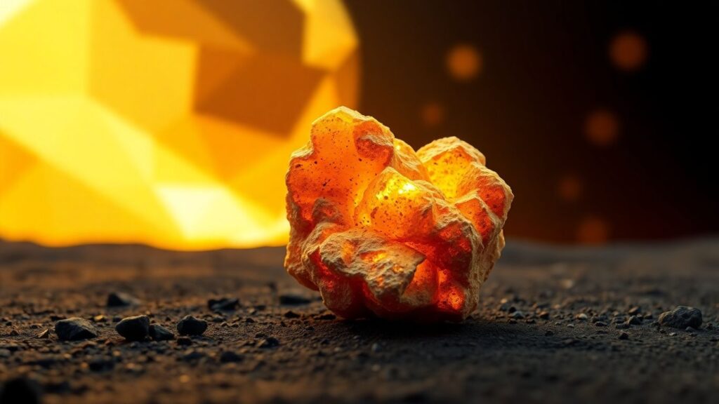 Uranium ore glowing amidst abstract geopolitical energy.