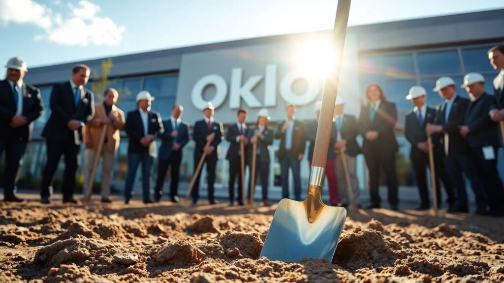 Oklo groundbreaking ceremony with modern building.