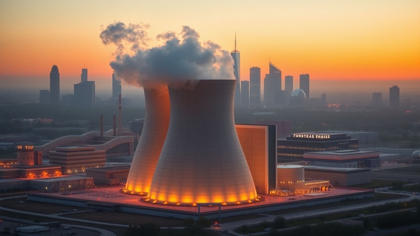 Advanced nuclear reactor with Texas skyline.