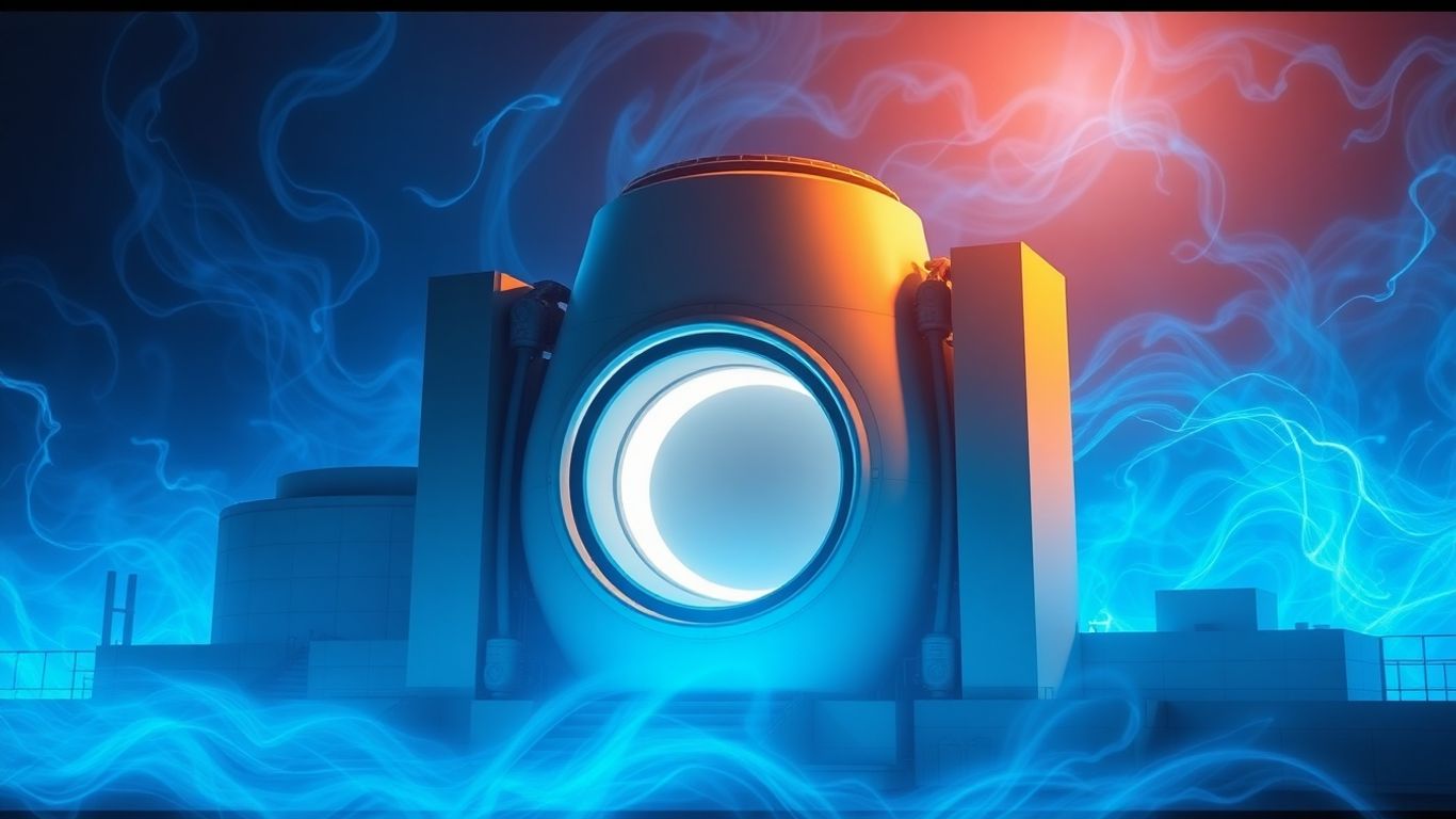 Compact nuclear reactor glowing with blue energy.