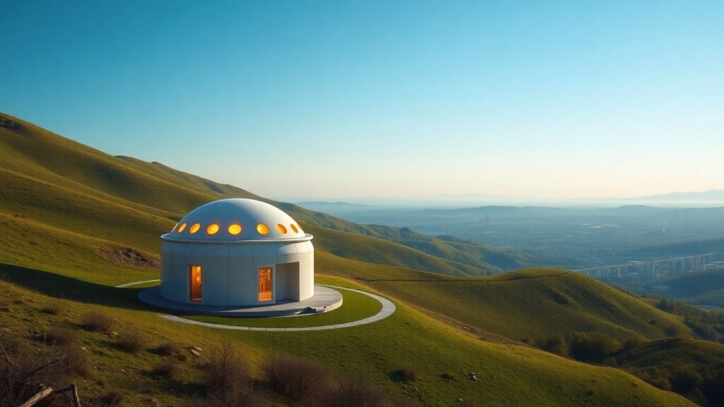 Glowing small modular reactor in a European landscape.