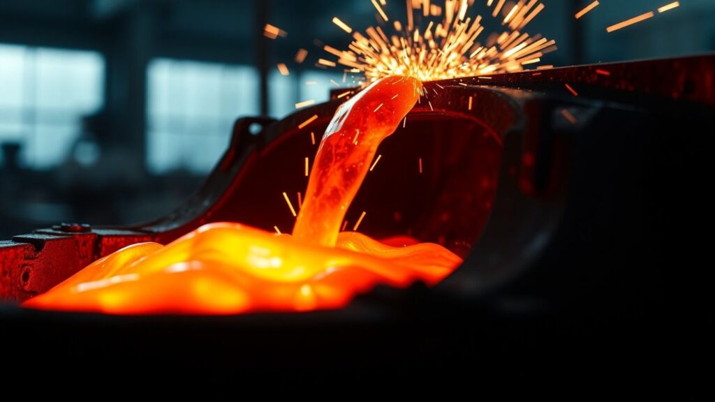 Molten nuclear fuel glowing intensely in a high-tech facility.