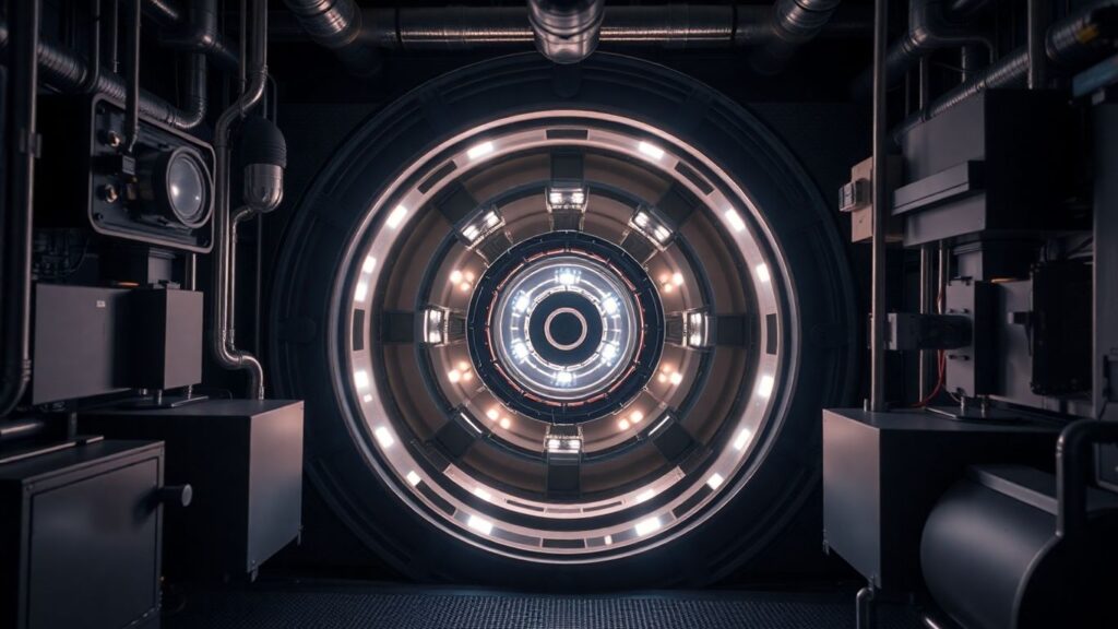 Modern nuclear reactor core with advanced cooling systems.