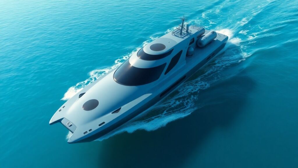 Nuclear-powered ship sailing on the ocean.