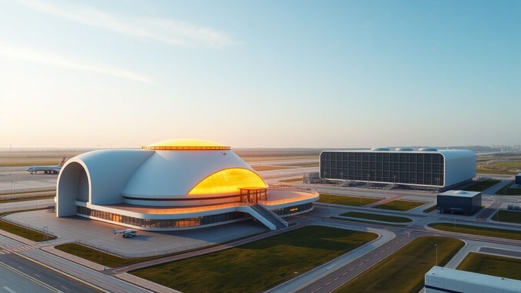 Small modular nuclear reactor powering airport and data center.