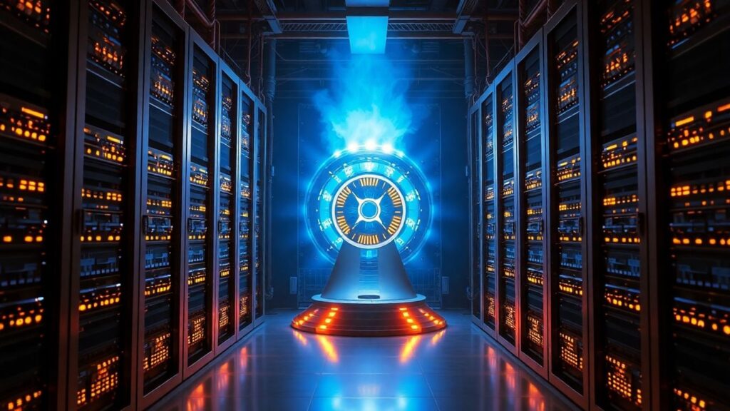 Nuclear reactor core powering advanced AI servers.
