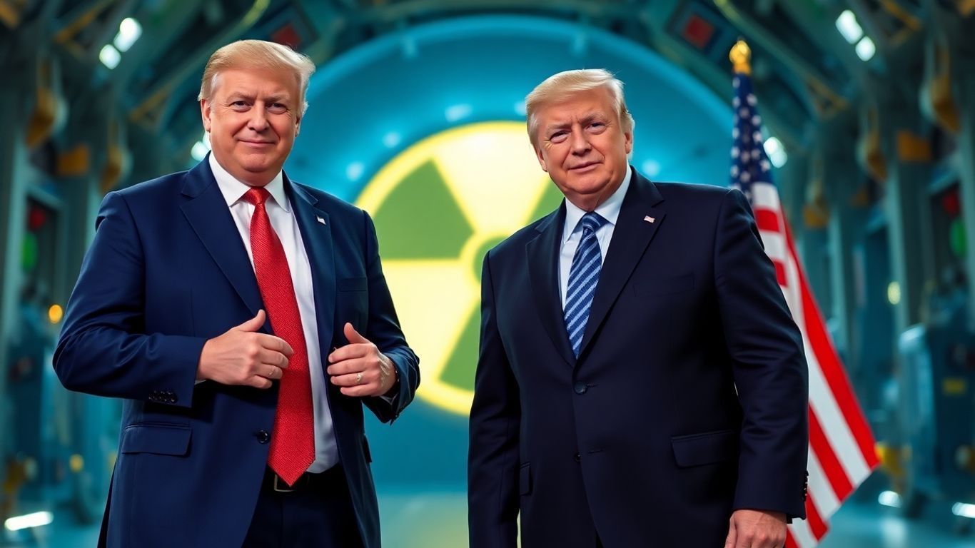 UK and US leaders in front of nuclear power imagery.