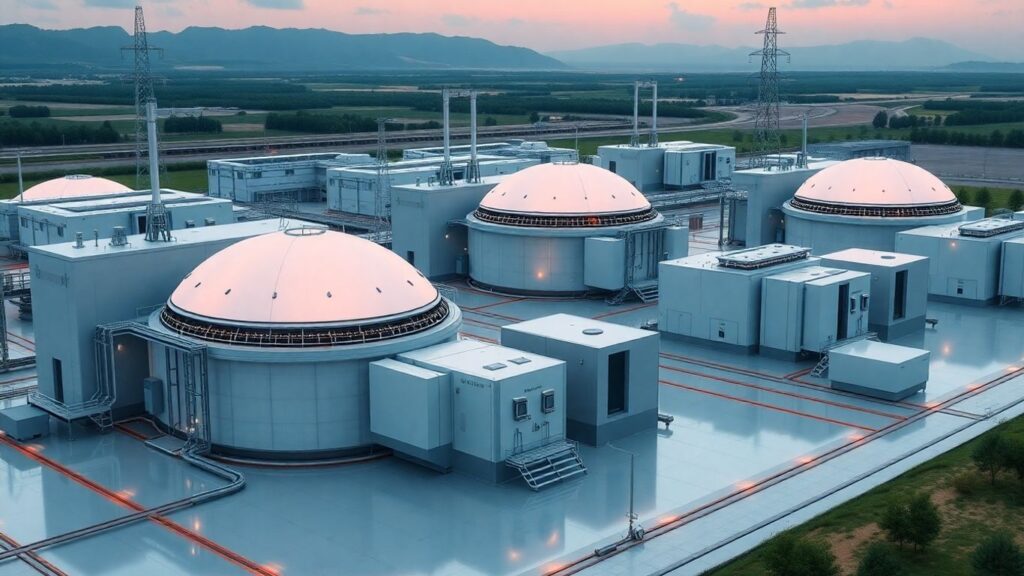 Modern nuclear power plant with advanced SMR technology.