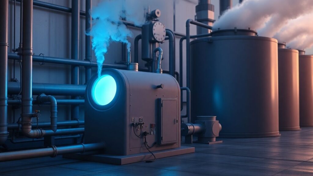 Small nuclear reactor powering industrial ammonia production facility.