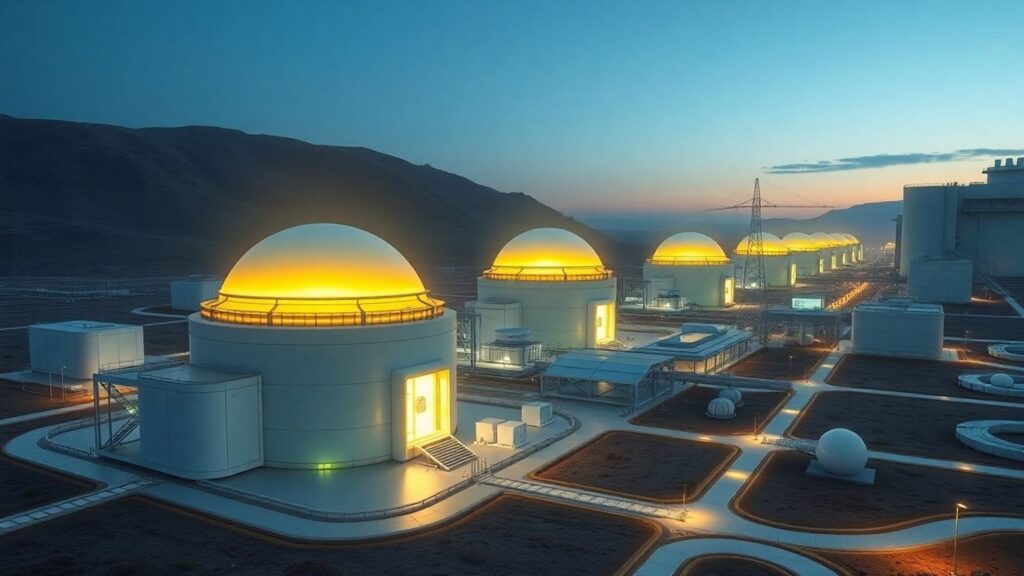 Futuristic nuclear power plant with SMRs