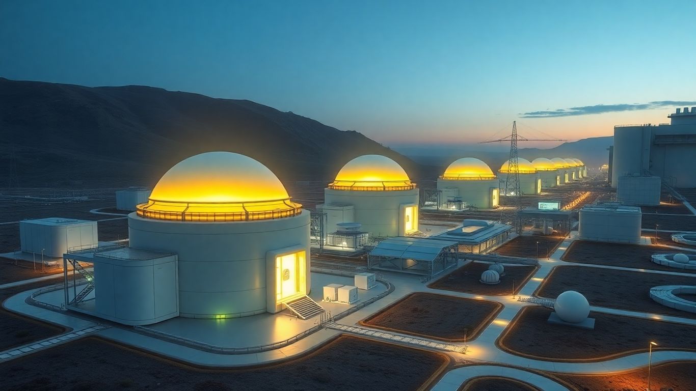 Futuristic nuclear power plant with SMRs