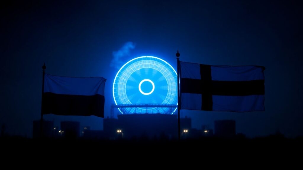 Nuclear reactor core with Polish and Estonian flags.
