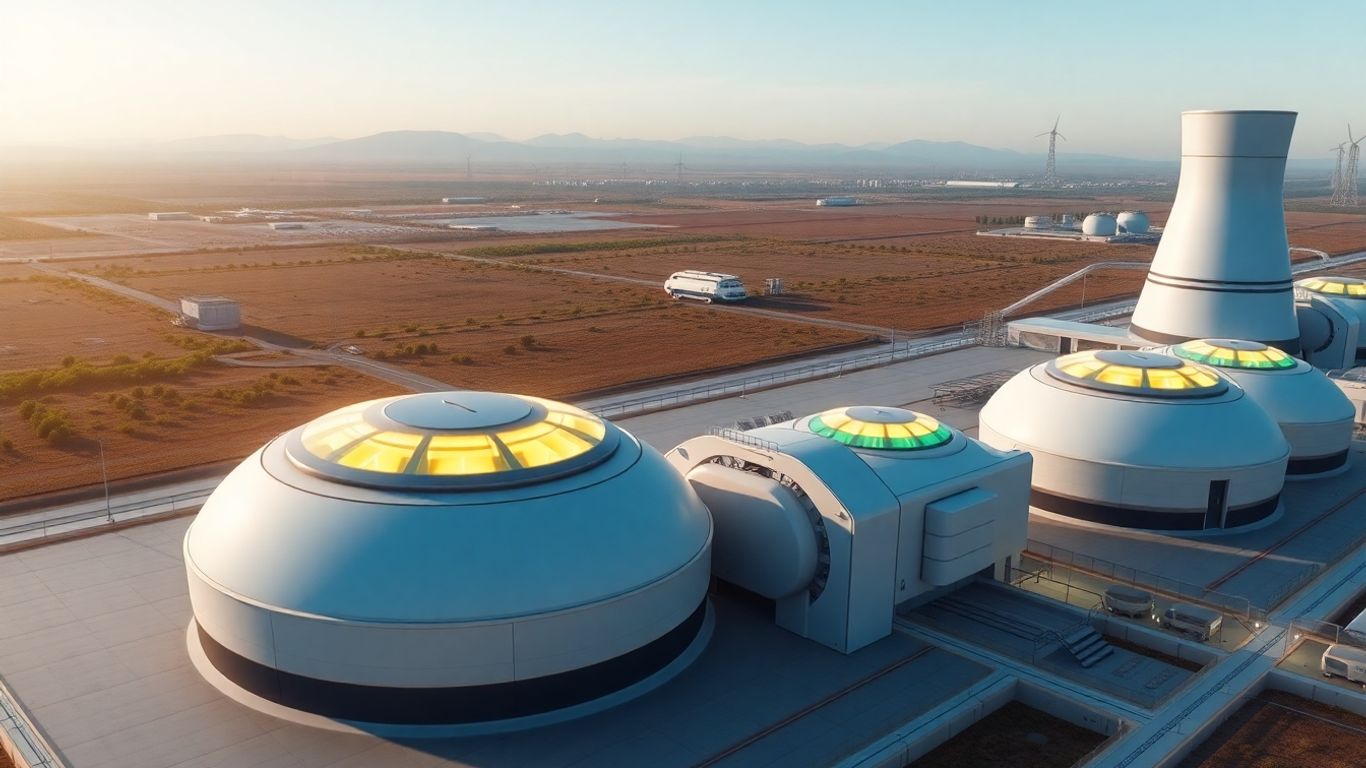 Futuristic nuclear power plant with SMRs