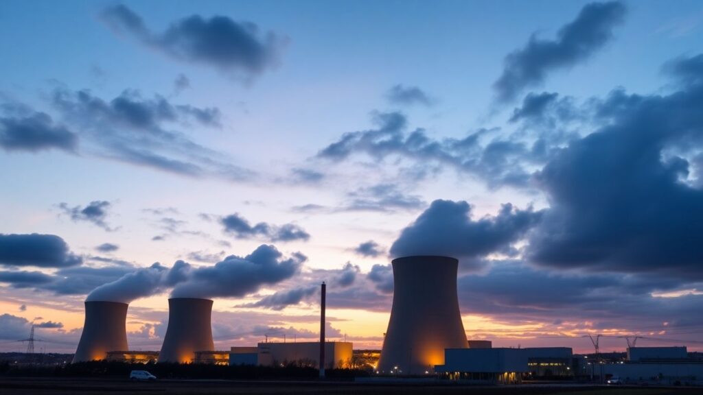 Small modular nuclear reactors under dramatic evening sky