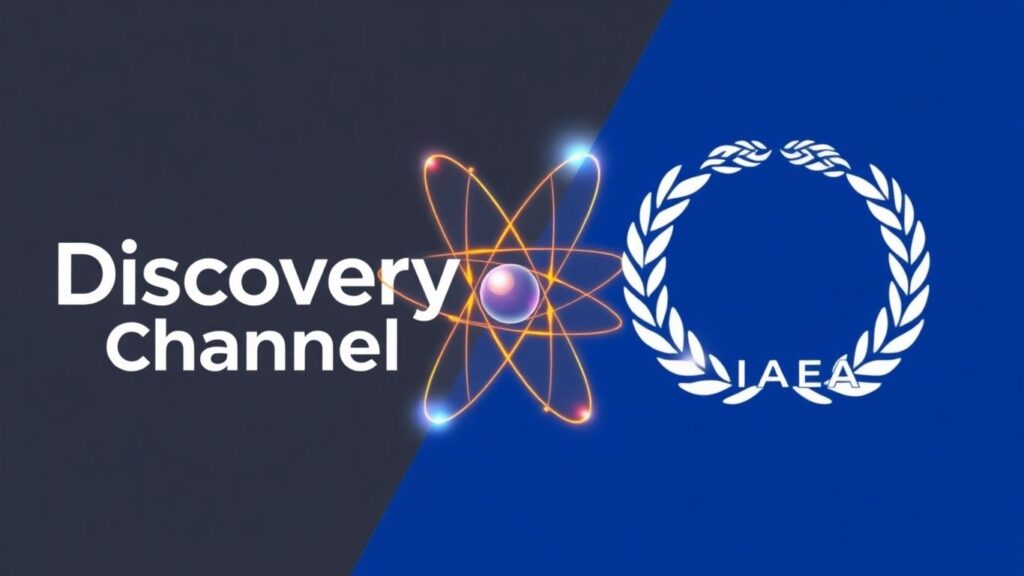 Discovery Channel and IAEA logos with atom graphic.
