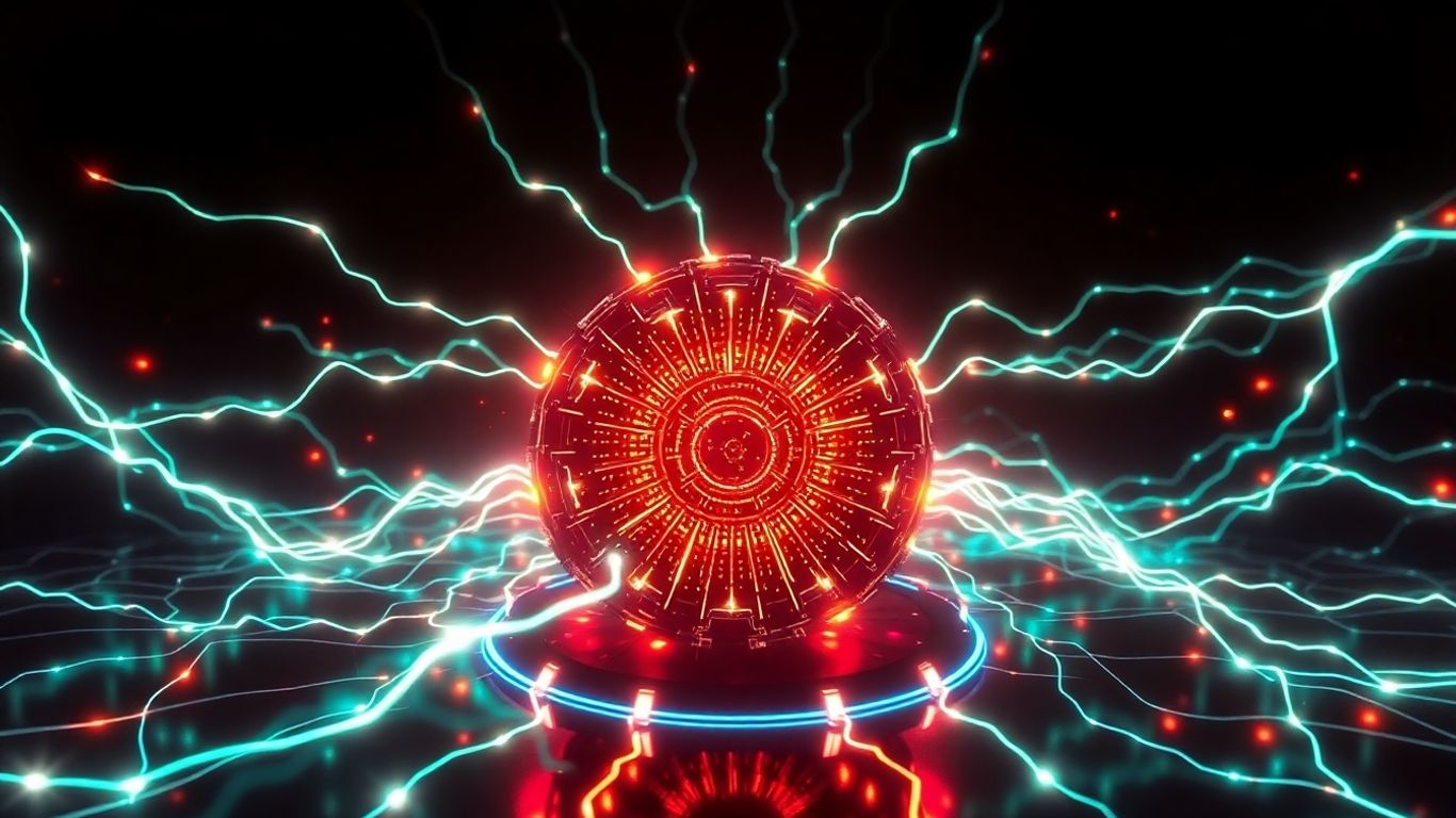 Nuclear reactor core powering AI neural networks.