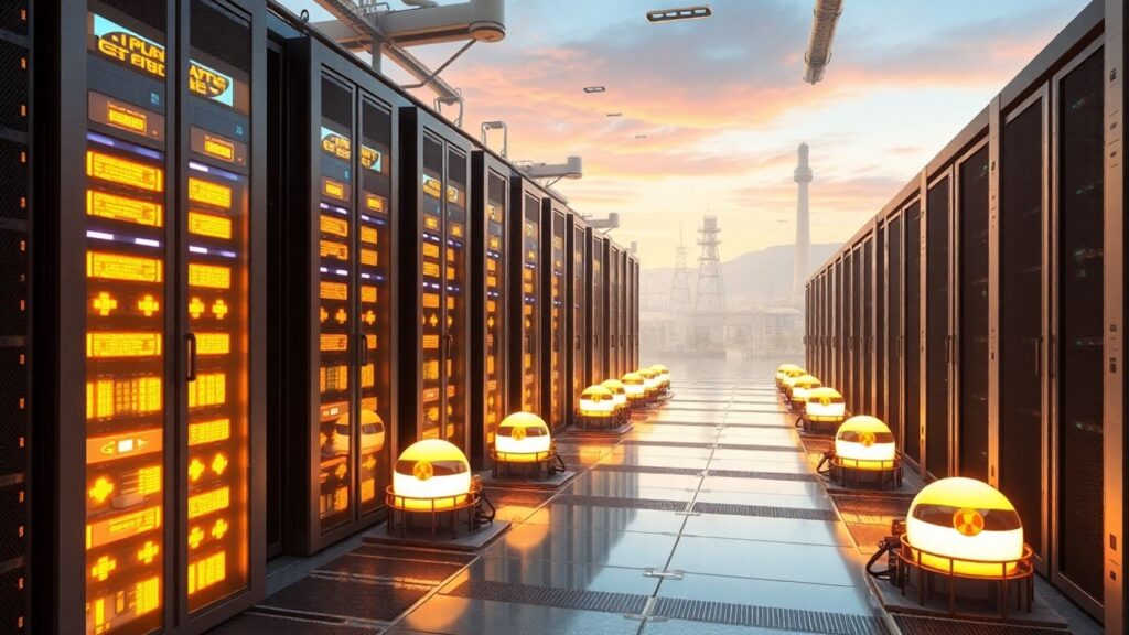 Silicon Valley data center with nuclear reactors powering AI