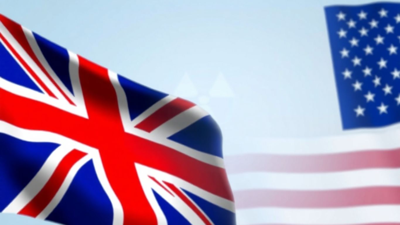 UK and US flags with nuclear symbol