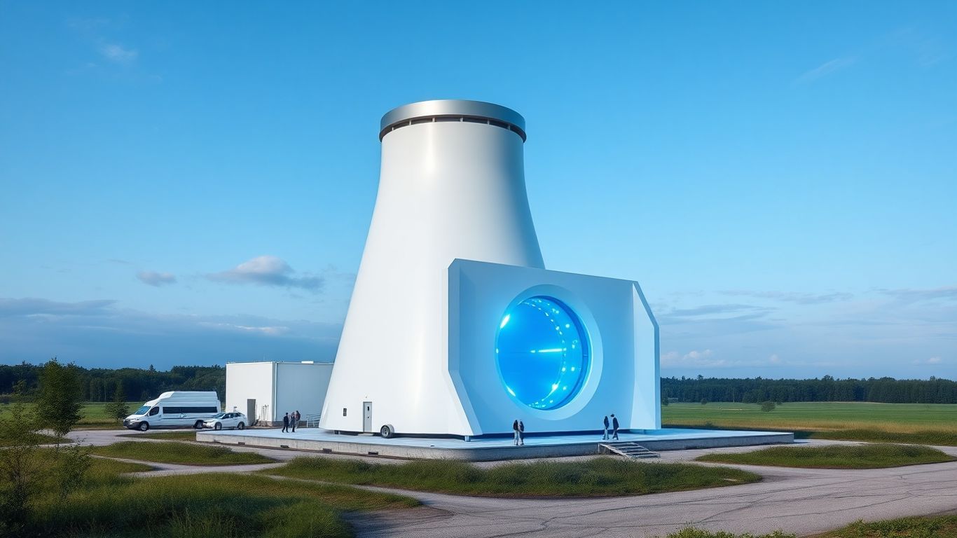 Ontario's small modular nuclear reactor with blue energy glow.