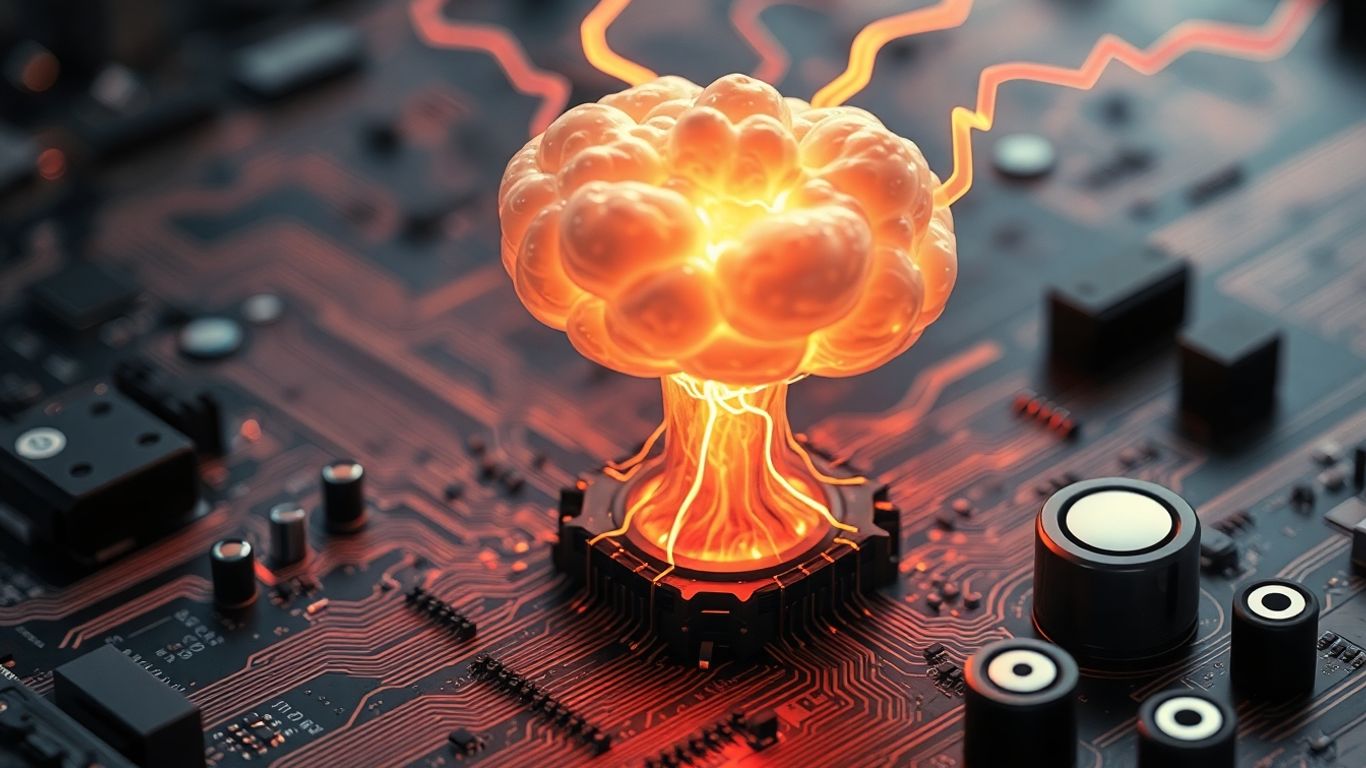 Mushroom cloud from circuit board, AI energy demand