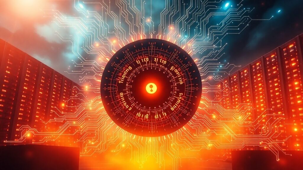 Nuclear energy powering AI circuits and servers.