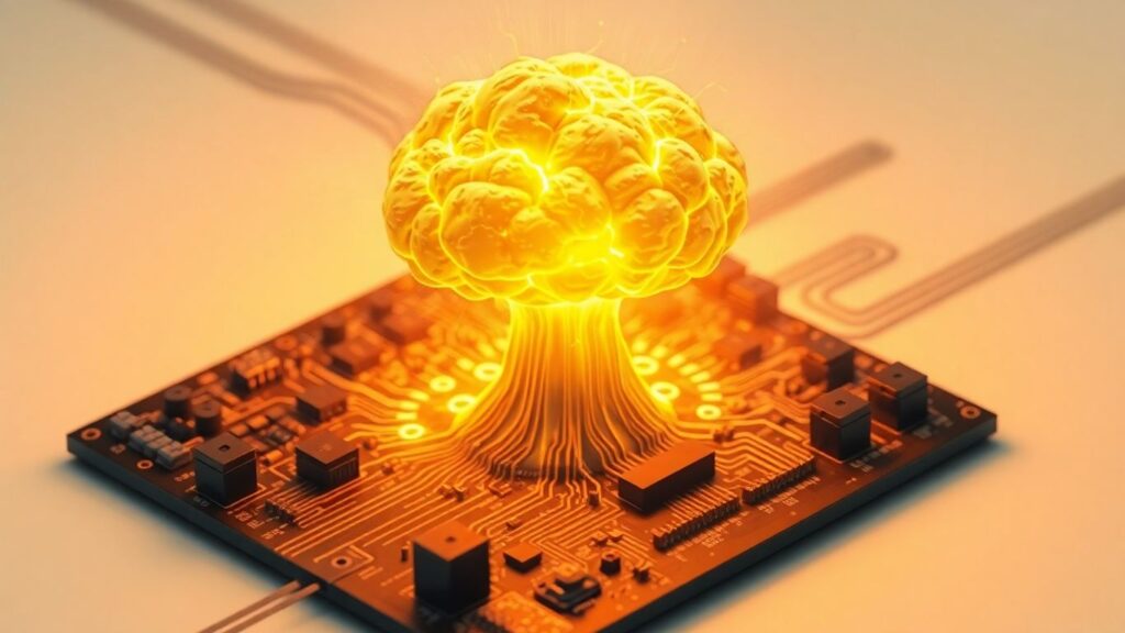 Mushroom cloud from circuit board, AI energy demand