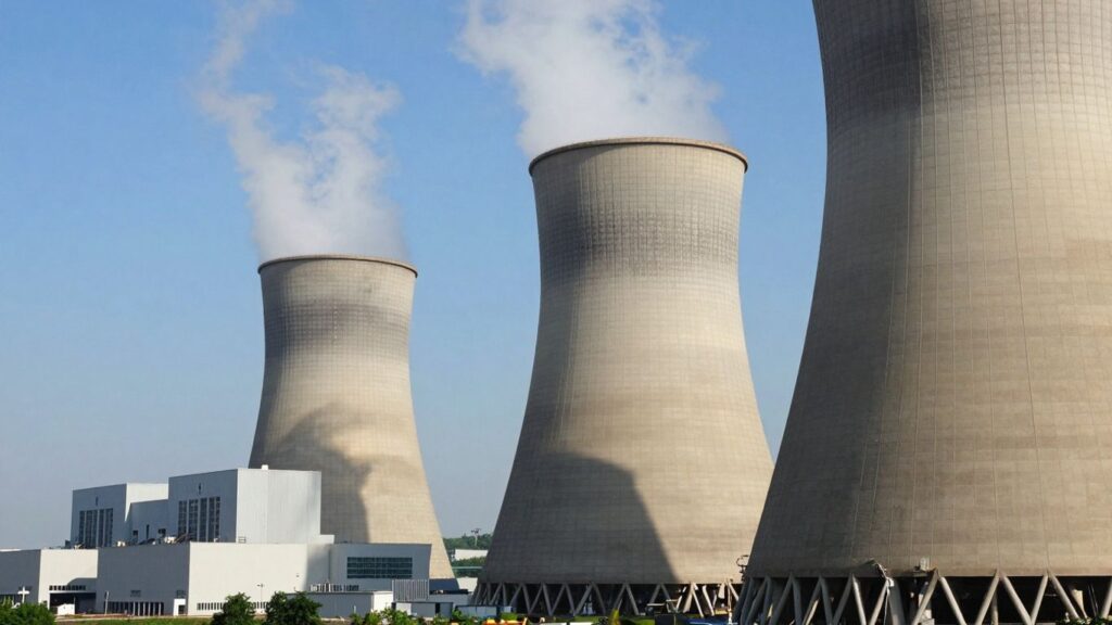 Nuclear power plant against a blue sky.