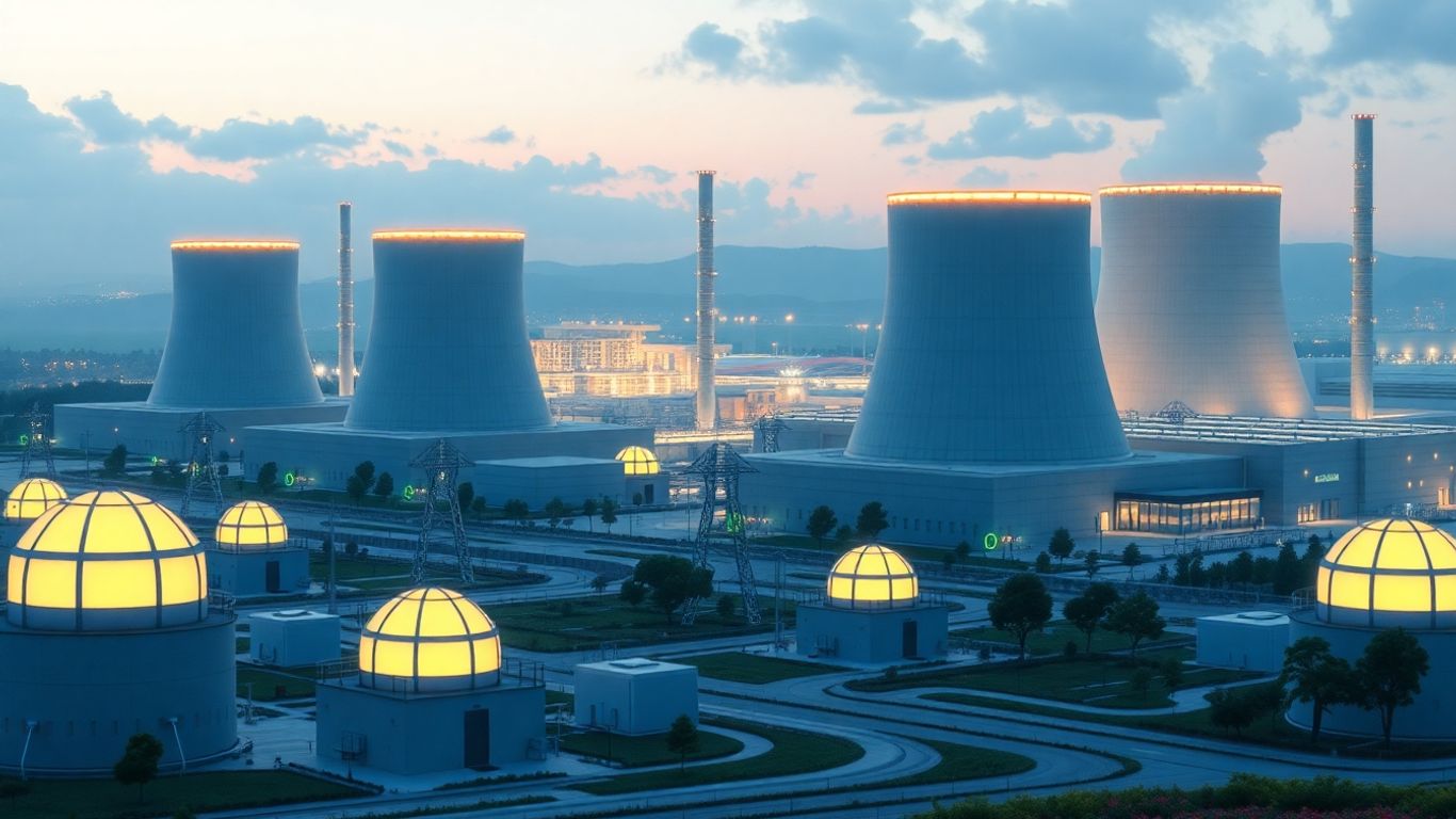 UK nuclear power plant with SMRs and large reactors.