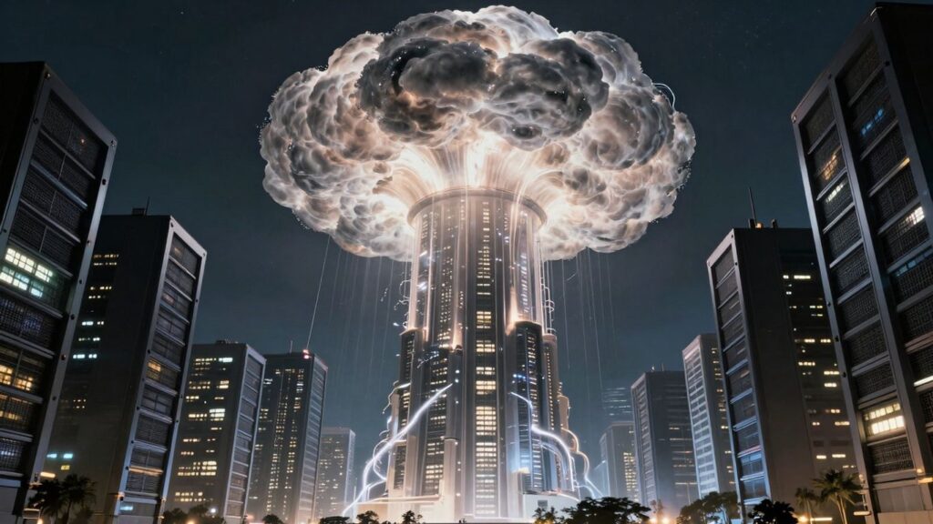 Atomic energy powering futuristic Big Tech data center.