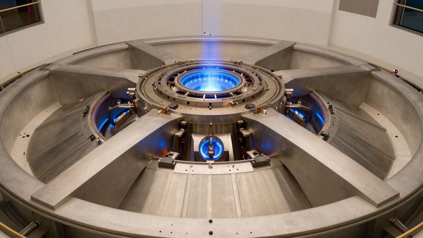 Advanced nuclear reactor core glowing with blue energy.