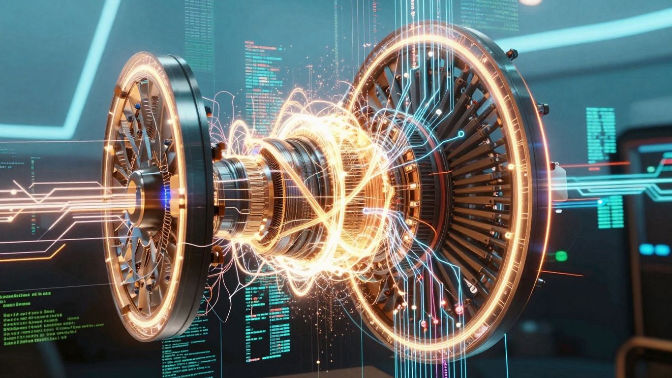 Nuclear reactor core powering AI circuits