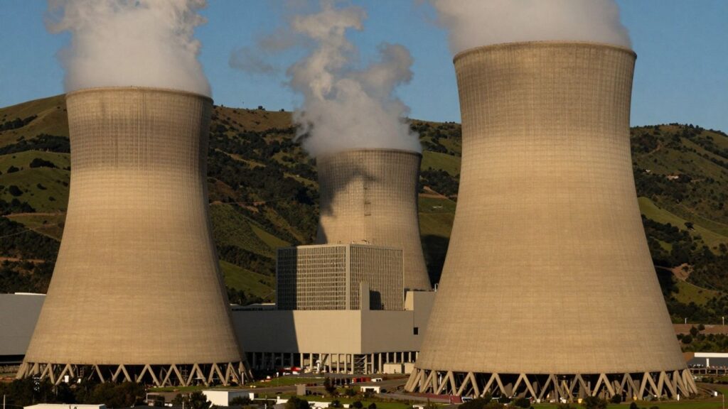 Nuclear power plant against a blue sky.