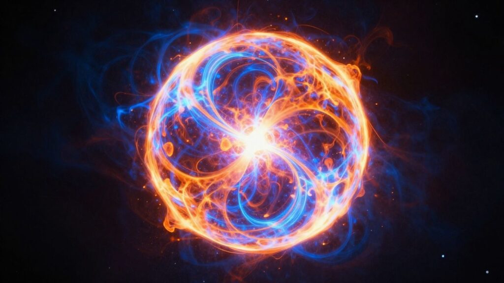 Abstract plasma sphere, bright light, clean energy concept.