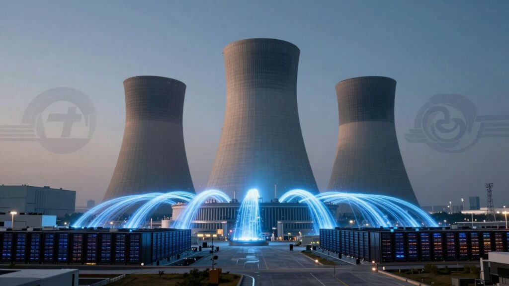 Nuclear power plant fueling AI server farm.