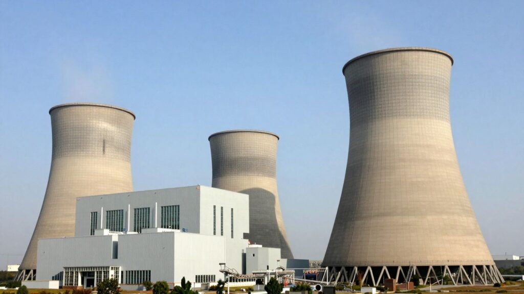 Sizewell C nuclear power plant under a clear sky.