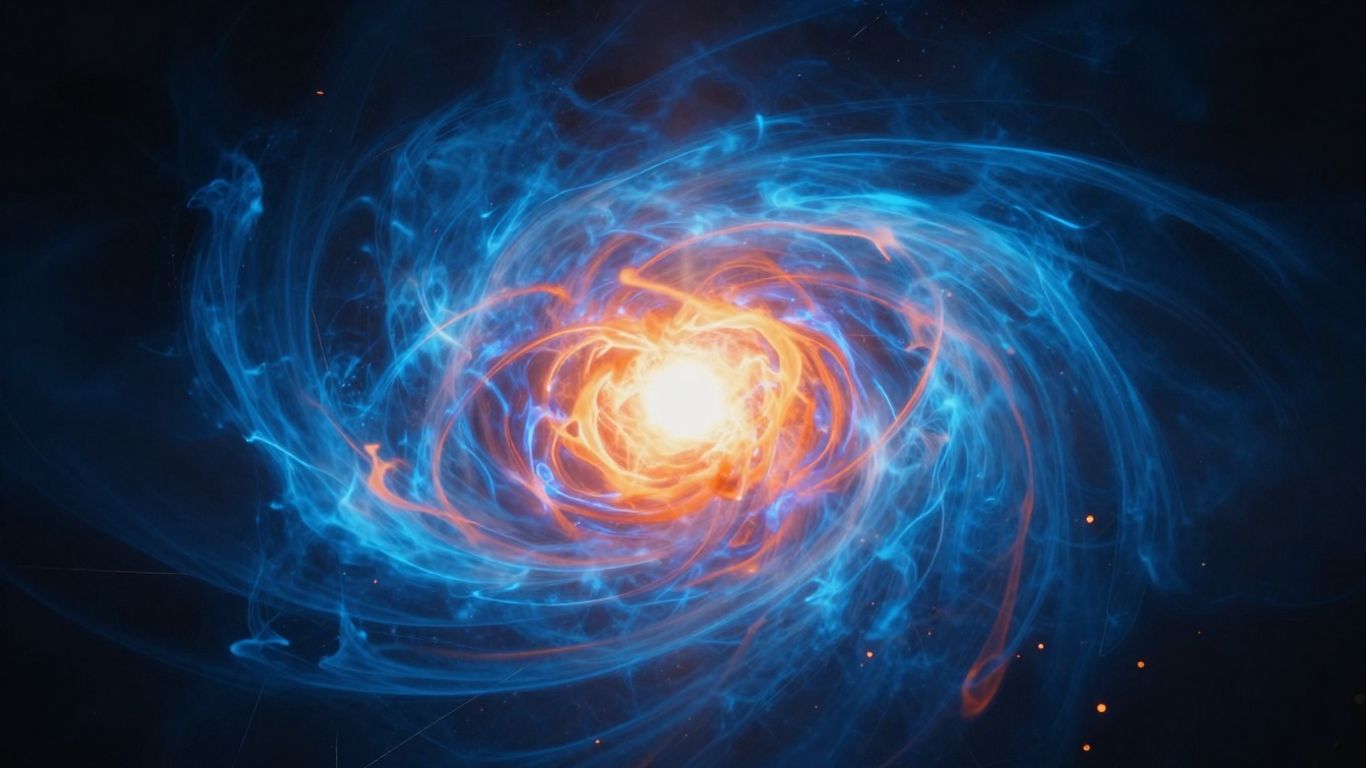 Abstract plasma energy core, bright light, dark background.