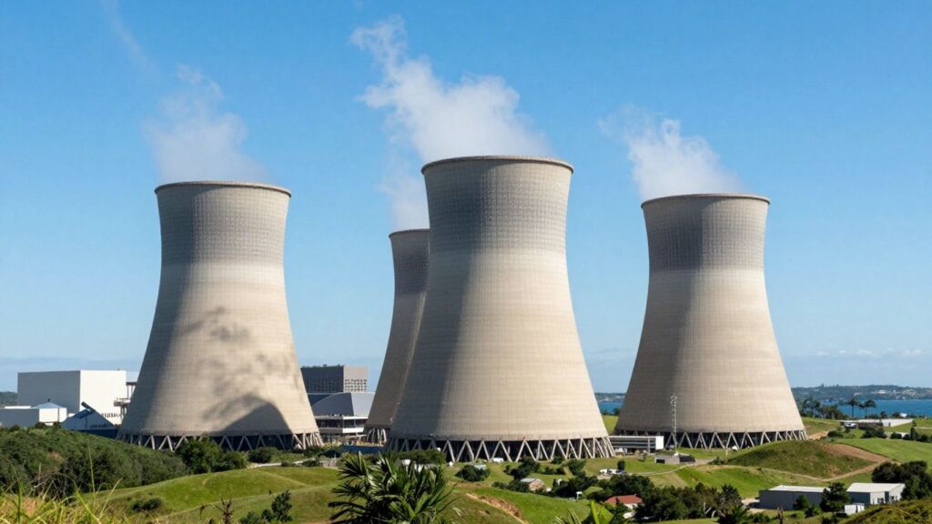 Modern nuclear power plant on Anglesey coast.