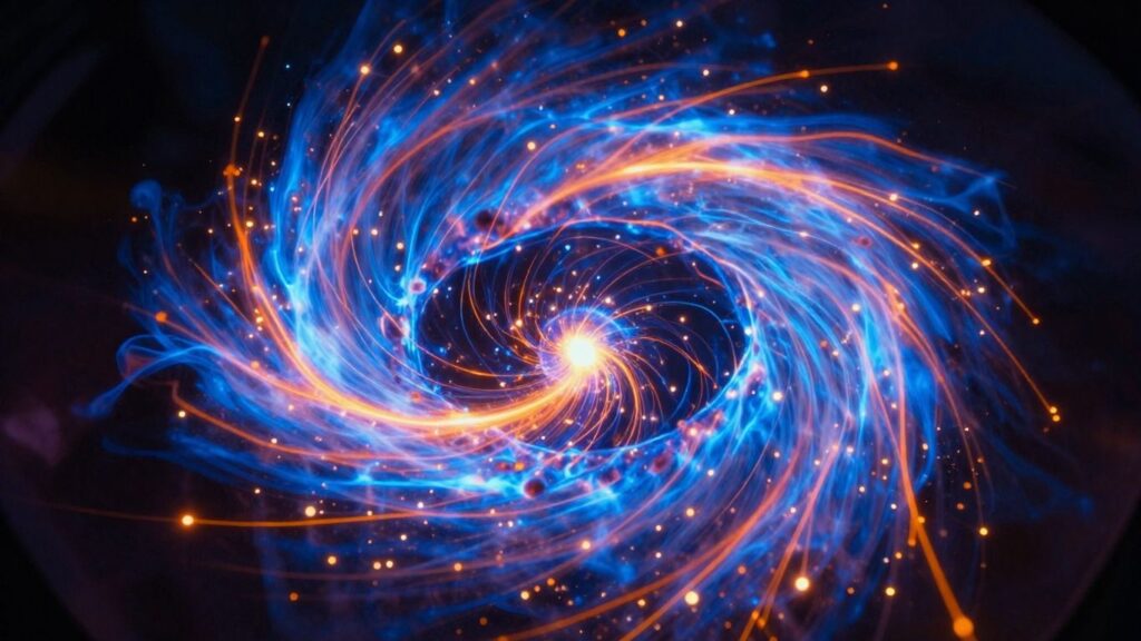 Swirling plasma in a magnetic field, representing fusion energy.