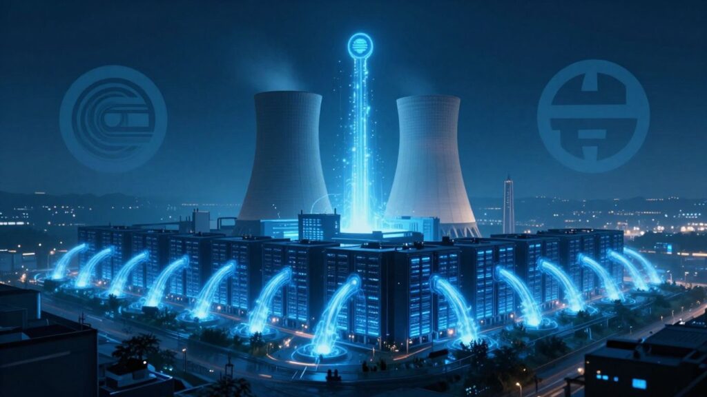 Nuclear power plant fueling AI servers.