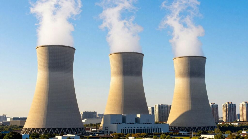 Nuclear power plant powering a modern city
