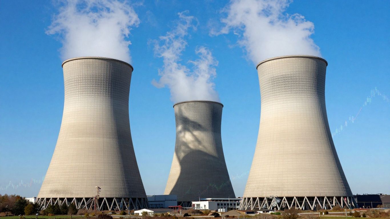Nuclear power plant with integrated financial charts.