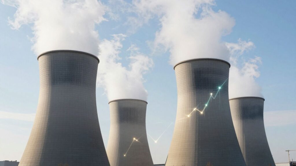 Nuclear power plant with energy surge and financial growth elements.