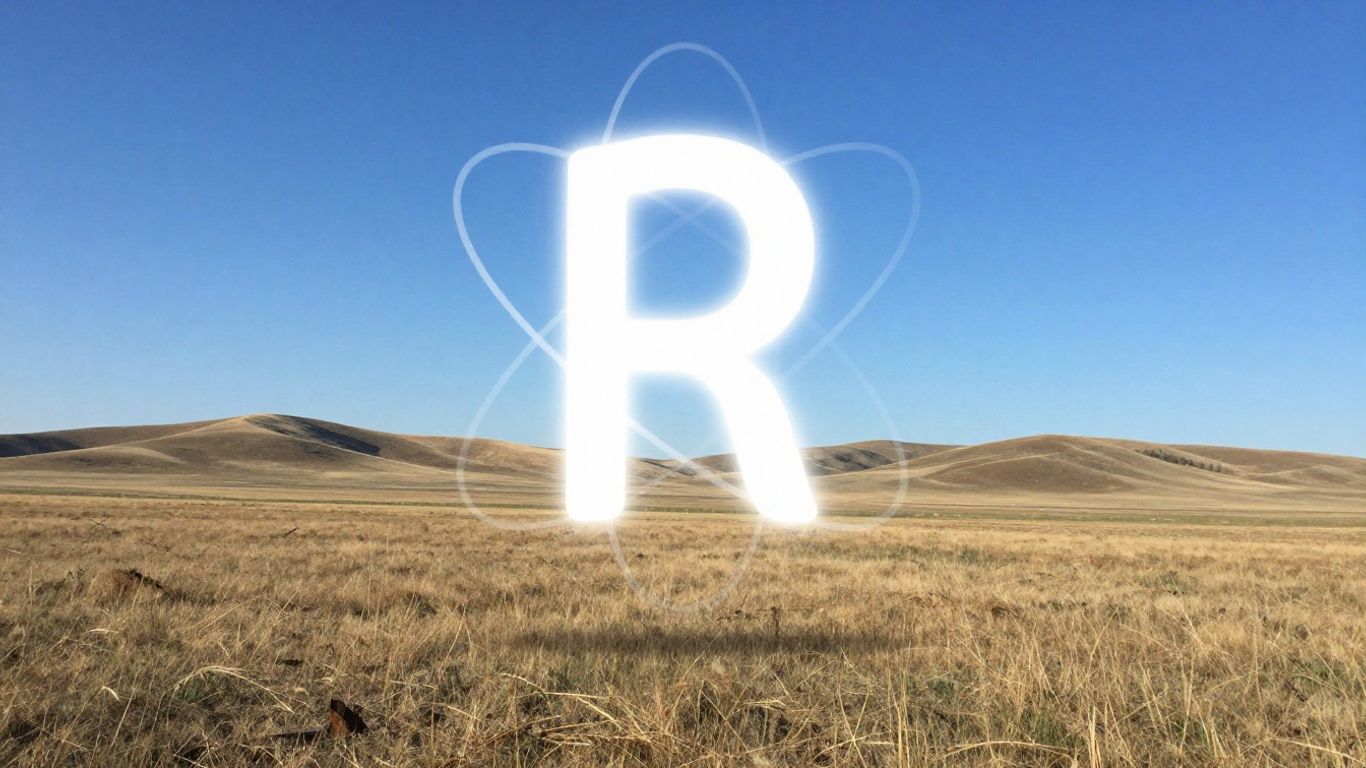 Saskatchewan landscape with a glowing uranium atom symbol.