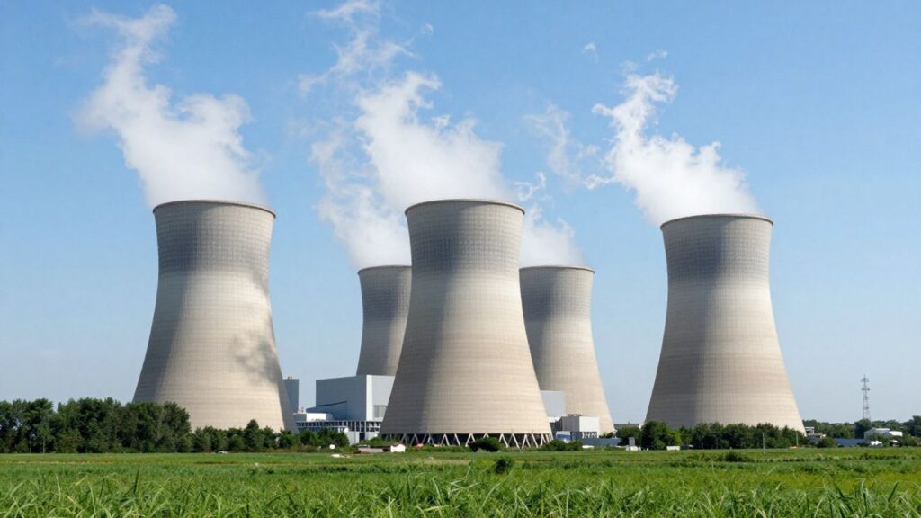 Nuclear power plant with steam rising