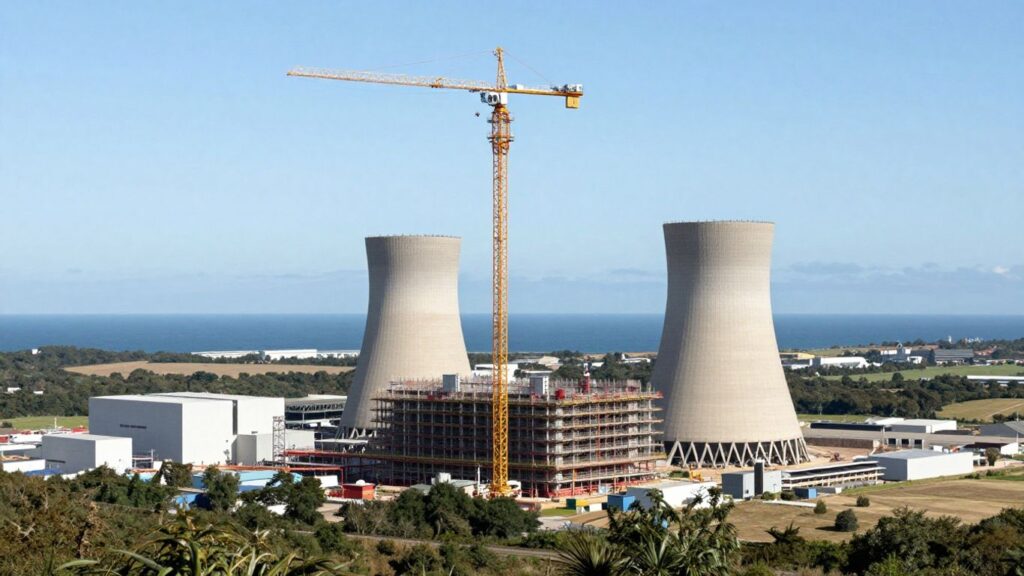 Sizewell C nuclear power plant construction site with cranes.